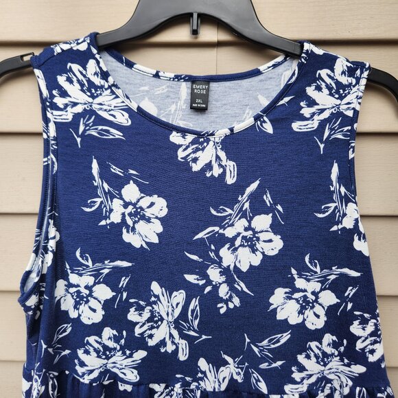 Emery Rose Plus Sleeveless Peplum Blouse Ruffle Trim Blue White Floral Print - Picture 5 of 10